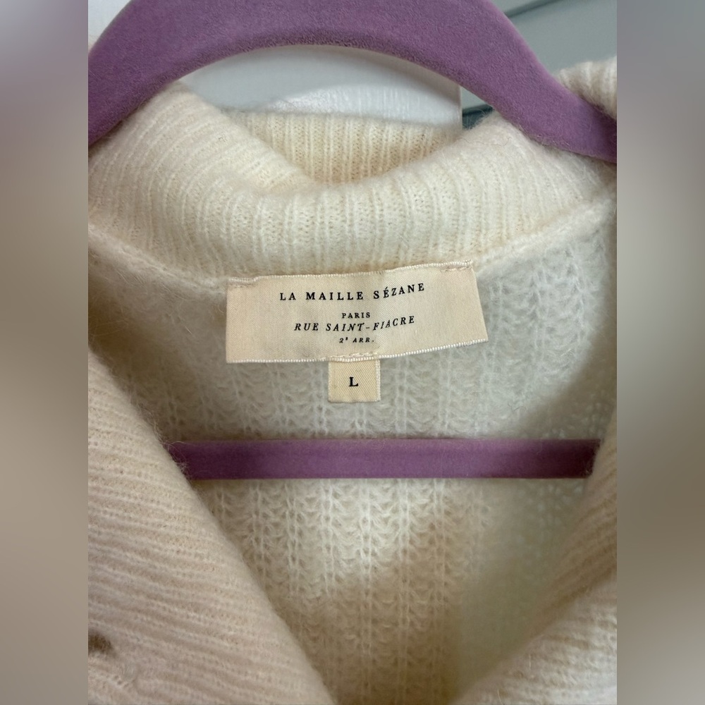 Sezane Micky Jumper Button Cream Sweater Large - Picture 5 of 9